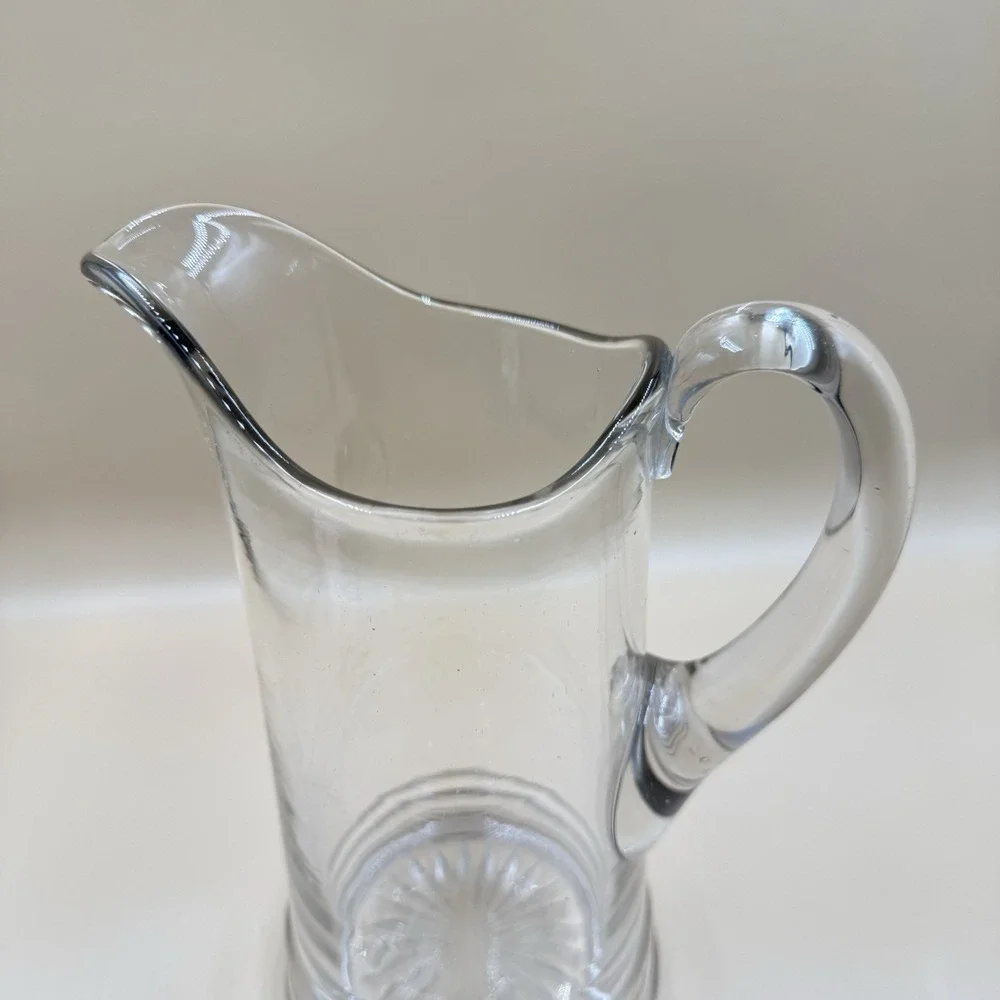 Vintage Clear Glass Etched Crystal Glass Pitcher Minimalist Summer Sunburst